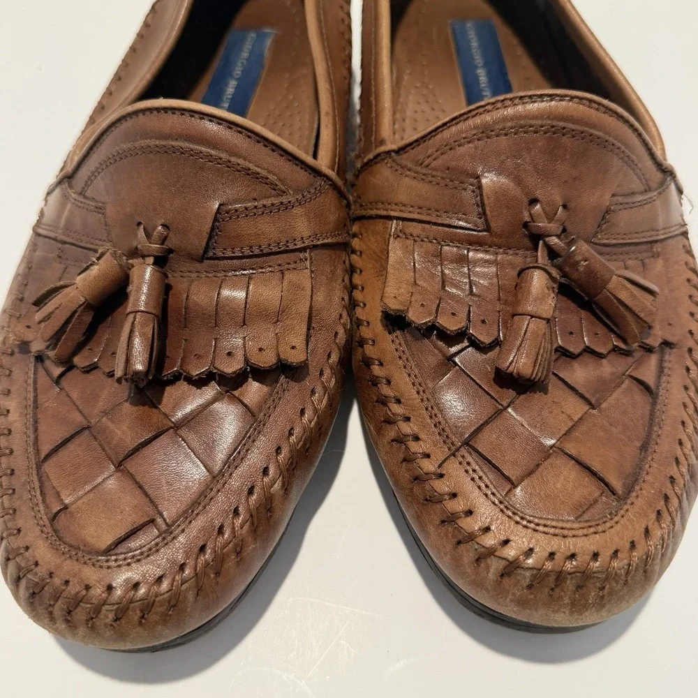 Giorgio Brutini Loafers Tassel Slip On Shoes Bartell Brown Leather Men's 9